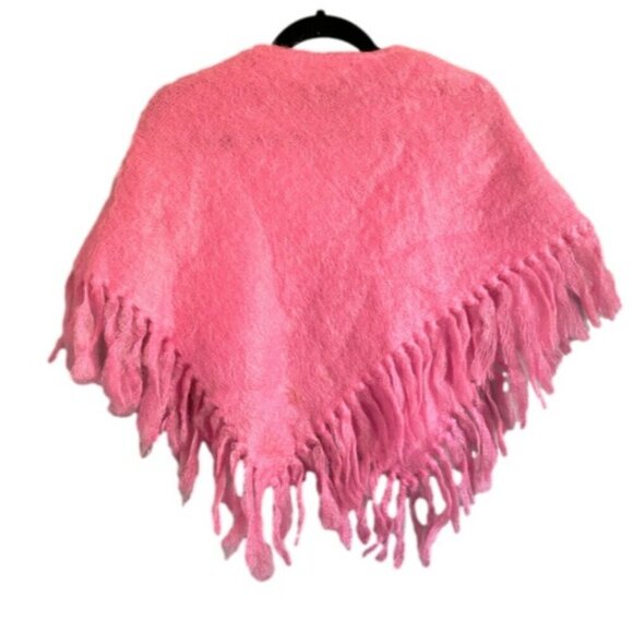 Vintage Pink Mohair Mini Fringed Shawl Capelet Cape - O/S - Picture 4 of 6
